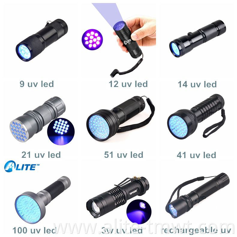 High Power 30watt Rechargeable 365nm 395nm UV LED Flashlight Heavy Duty Black Material UV Light